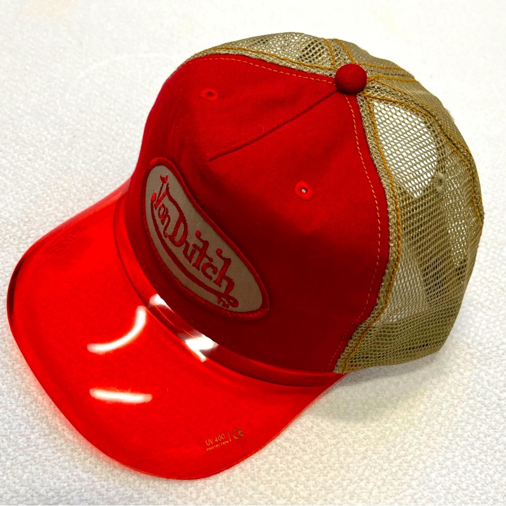 VON DUTCH UV 400 MAGIC VISOR HAT Red& Tan  Canvas  & Pink  VISOR Vintage…